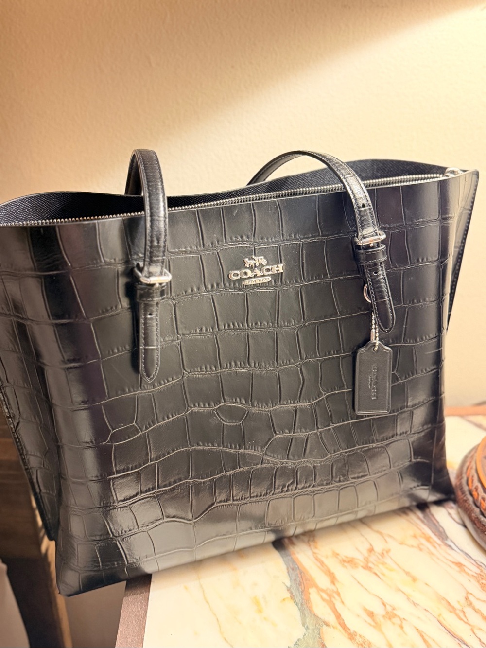 Coach Black Textured Leather Patch Tote - Picture 7 of 10